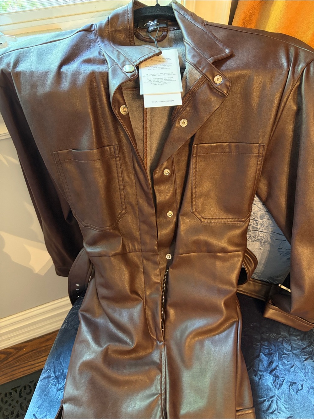 7 For All Mankind Faux Leather Brown Jumpsuit